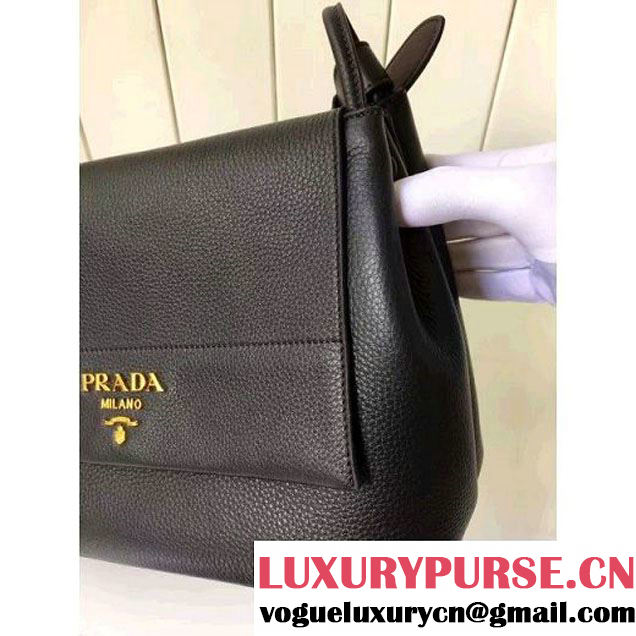 Prada 1BD052 Grained Calf Leather Top Handle Bag Black 2016 (2A016-6080407 )