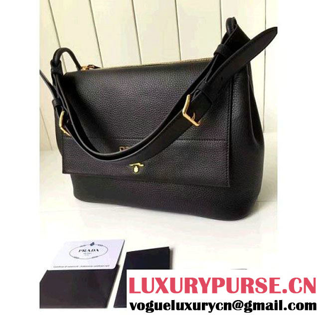Prada 1BD052 Grained Calf Leather Top Handle Bag Black 2016 (2A016-6080407 )