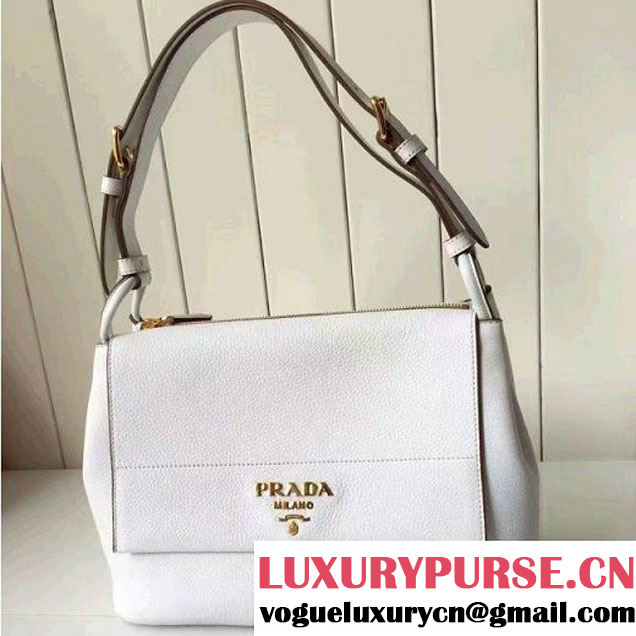 Prada 1BD052 Grained Calf Leather Top Handle Bag White 2016 (2A016-6080408 )