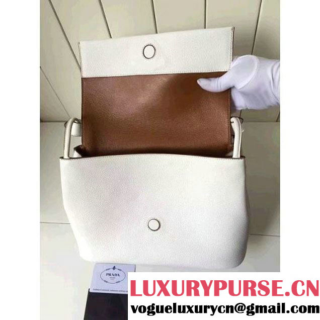 Prada 1BD052 Grained Calf Leather Top Handle Bag White 2016 (2A016-6080408 )