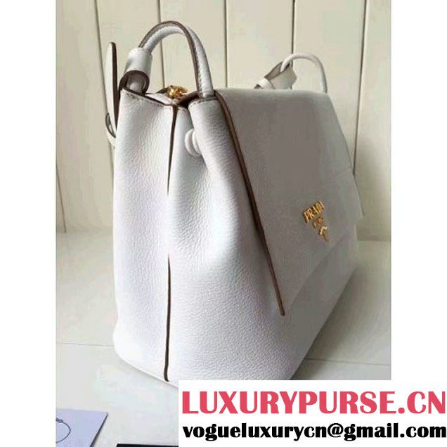 Prada 1BD052 Grained Calf Leather Top Handle Bag White 2016 (2A016-6080408 )