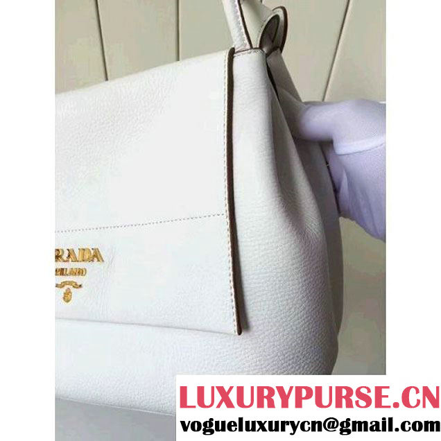 Prada 1BD052 Grained Calf Leather Top Handle Bag White 2016 (2A016-6080408 )