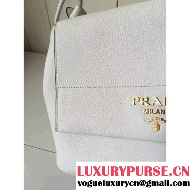 Prada 1BD052 Grained Calf Leather Top Handle Bag White 2016 (2A016-6080408 )