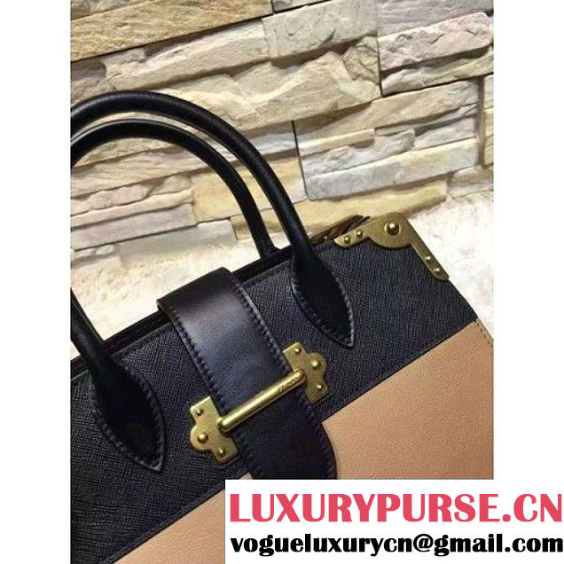 Prada Black Buckled Top Handle Tote Bag Beige/Black - Fall 2016 (OZZ-6080802 )