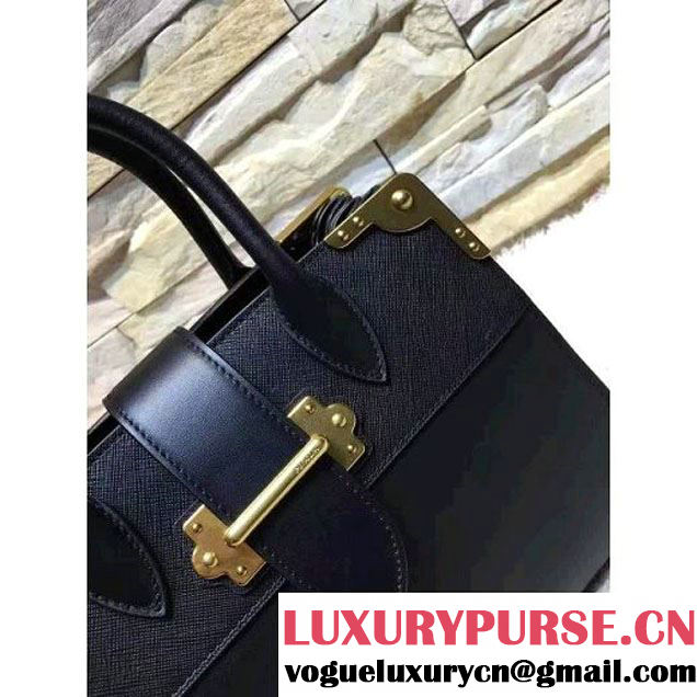 Prada Black Buckled Top Handle Tote Bag Black - Fall 2016 (OZZ-6080803 )