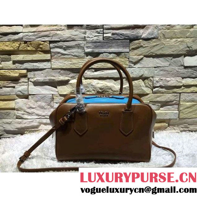 Prada 1BB010 Medium Inside Top Handle Bag Camel+Turquoise Fall 2015 (2a193-6082441 )