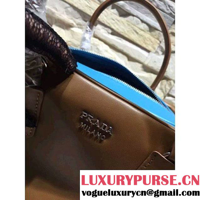 Prada 1BB010 Medium Inside Top Handle Bag Camel+Turquoise Fall 2015 (2a193-6082441 )