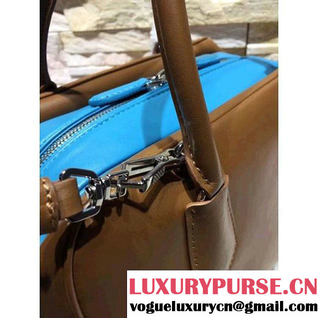 Prada 1BB010 Medium Inside Top Handle Bag Camel+Turquoise Fall 2015 (2a193-6082441 )