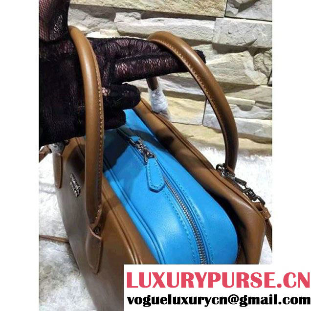 Prada 1BB010 Medium Inside Top Handle Bag Camel+Turquoise Fall 2015 (2a193-6082441 )