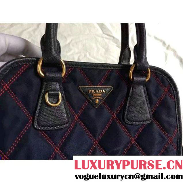 Prada Quilt Quilted Fabric Top Handle Bag 1BA100 Deep Blue 2017 (2A016-7021317 )