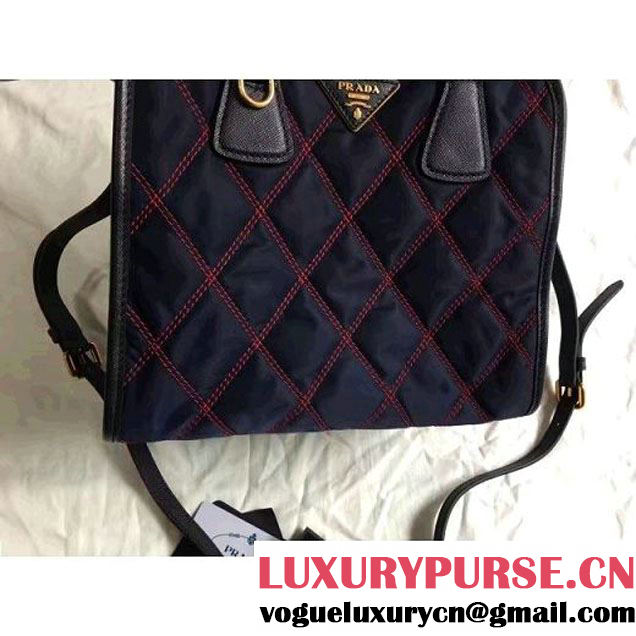Prada Quilt Quilted Fabric Top Handle Bag 1BA100 Deep Blue 2017 (2A016-7021317 )