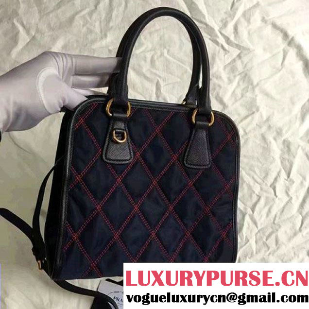 Prada Quilt Quilted Fabric Top Handle Bag 1BA100 Deep Blue 2017 (2A016-7021317 )