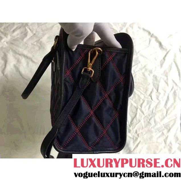 Prada Quilt Quilted Fabric Top Handle Bag 1BA100 Deep Blue 2017 (2A016-7021317 )