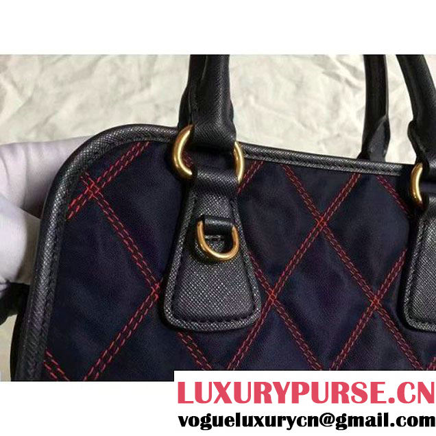 Prada Quilt Quilted Fabric Top Handle Bag 1BA100 Deep Blue 2017 (2A016-7021317 )