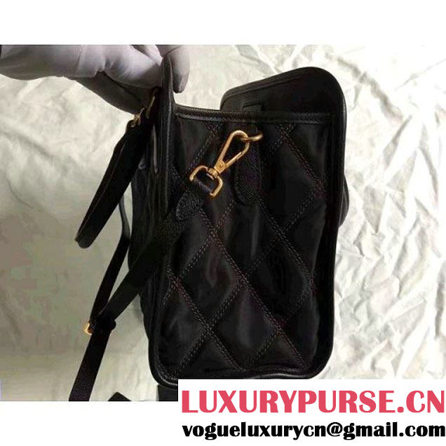 Prada Quilt Quilted Fabric Top Handle Bag 1BA100 Black 2017 (2A016-7021318 )