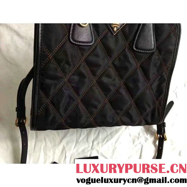 Prada Quilt Quilted Fabric Top Handle Bag 1BA100 Black 2017 (2A016-7021318 )