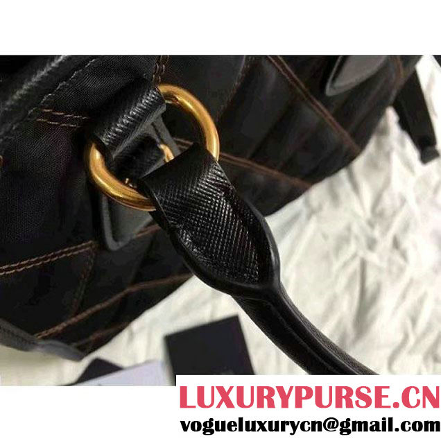 Prada Quilt Quilted Fabric Top Handle Bag 1BA100 Black 2017 (2A016-7021318 )