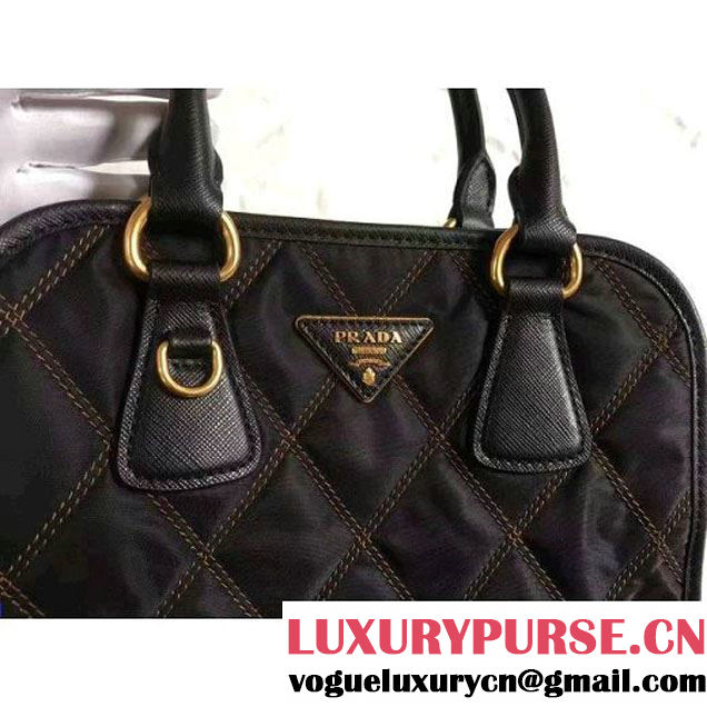 Prada Quilt Quilted Fabric Top Handle Bag 1BA100 Black 2017 (2A016-7021318 )