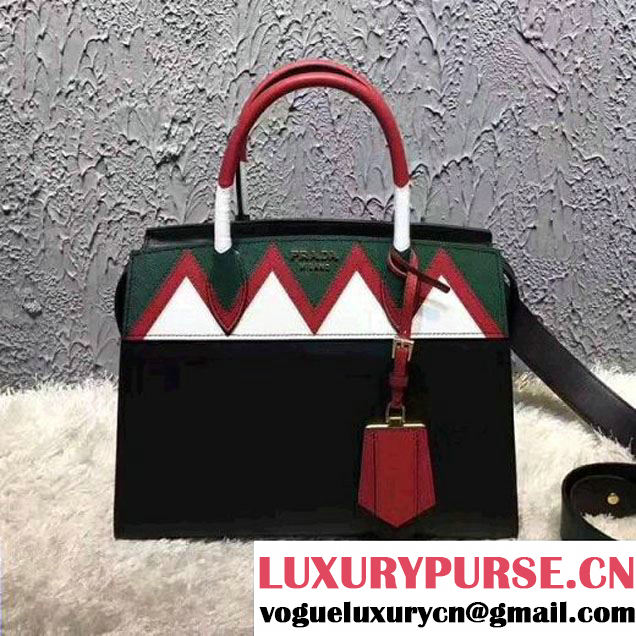 Prada Esplanade Saffiano and Calf Leather Bag With Embellishments 1BA046 Black/Red 2017 (OZZ-7040604 )