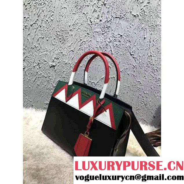 Prada Esplanade Saffiano and Calf Leather Bag With Embellishments 1BA046 Black/Red 2017 (OZZ-7040604 )