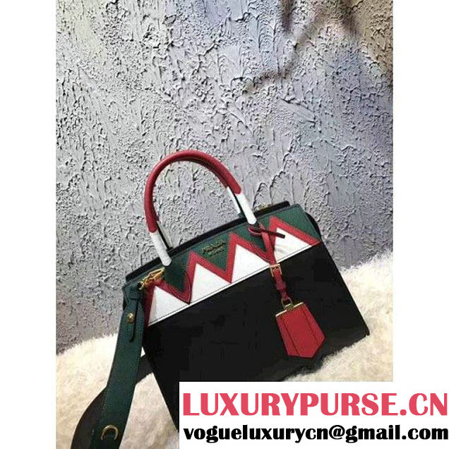 Prada Esplanade Saffiano and Calf Leather Bag With Embellishments 1BA046 Black/Red 2017 (OZZ-7040604 )