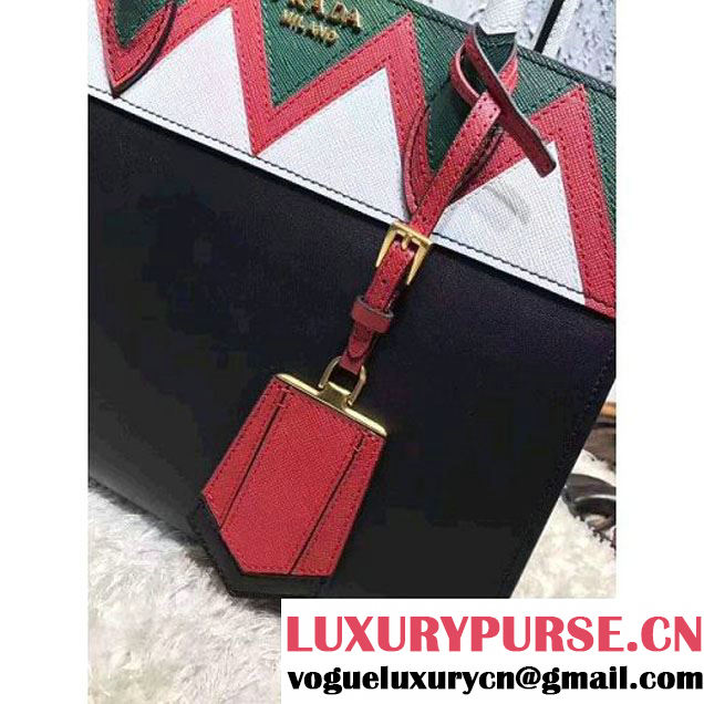 Prada Esplanade Saffiano and Calf Leather Bag With Embellishments 1BA046 Black/Red 2017 (OZZ-7040604 )