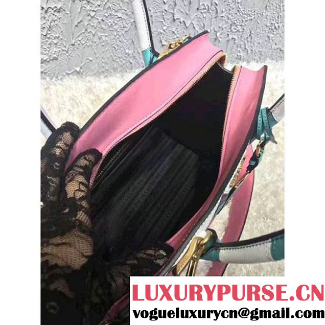 Prada Esplanade Saffiano and Calf Leather Bag With Embellishments 1BA046 Pink/Green 2017 (OZZ-7040605 )