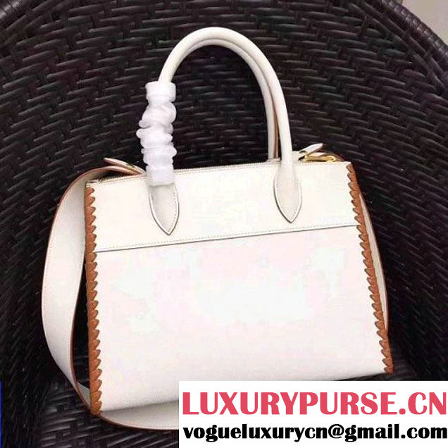 Prada 1BA102 Paradigme Bag With Whip-stitched Frame White/Caramel 2017 (GYF-7060140 )