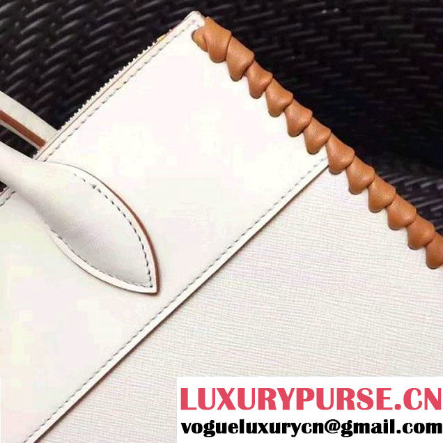 Prada 1BA102 Paradigme Bag With Whip-stitched Frame White/Caramel 2017 (GYF-7060140 )