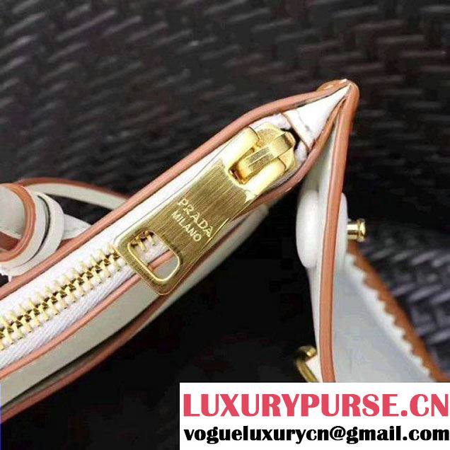 Prada 1BA102 Paradigme Bag With Whip-stitched Frame White/Caramel 2017 (GYF-7060140 )