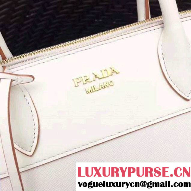 Prada 1BA102 Paradigme Bag With Whip-stitched Frame White/Caramel 2017 (GYF-7060140 )