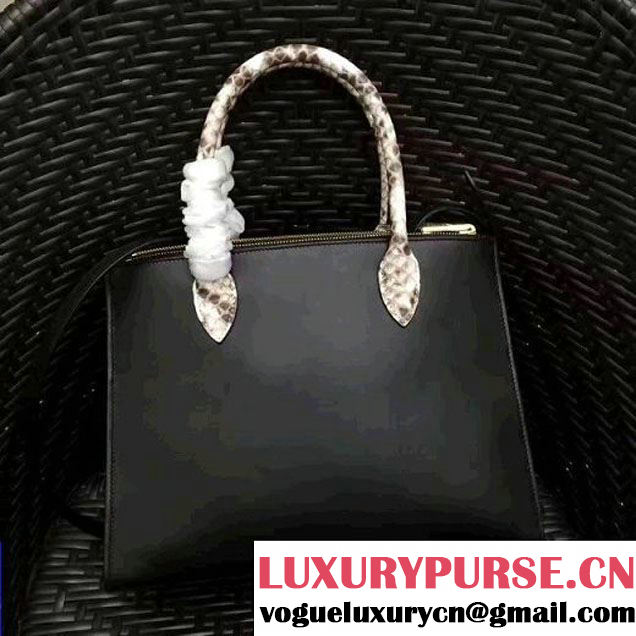 Prada 1BA102 Calf Leather Paradigme Bag With Python Handle Black/Grey 2017 (GYF-7060141 )