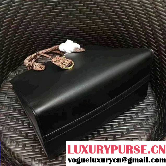 Prada 1BA102 Calf Leather Paradigme Bag With Python Handle Black/Deep Red 2017 (GYF-7060142 )