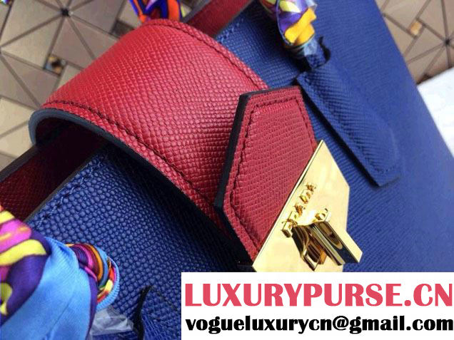 Prada Top Handle Patent Saffiano Leather Tote Bag in Blue