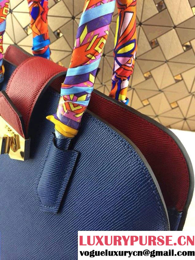 Prada Top Handle Patent Saffiano Leather Tote Bag in Blue