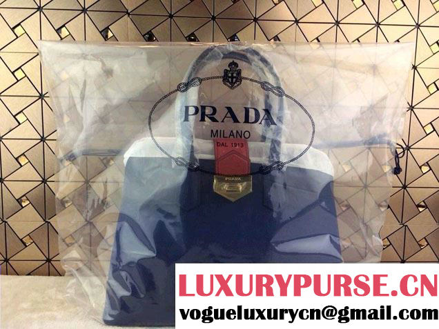 Prada Top Handle Patent Saffiano Leather Tote Bag in Blue