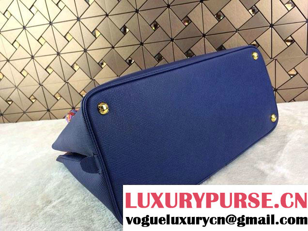 Prada Top Handle Patent Saffiano Leather Tote Bag in Blue