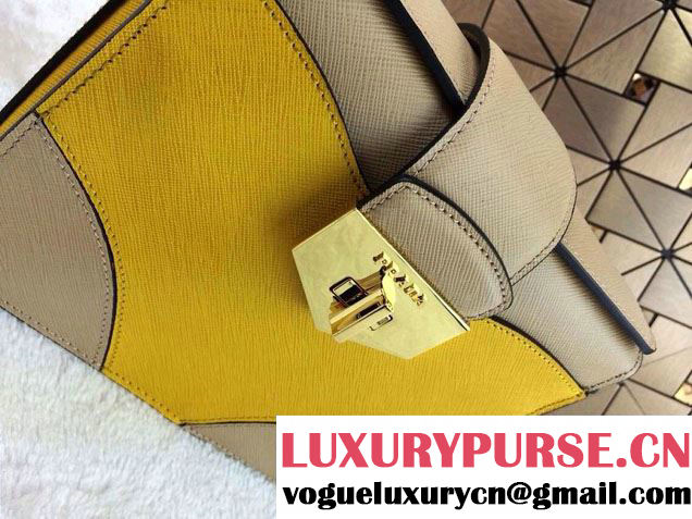 Prada Multicolor Saffiano Leather Shouder Bag in Yellow 2014