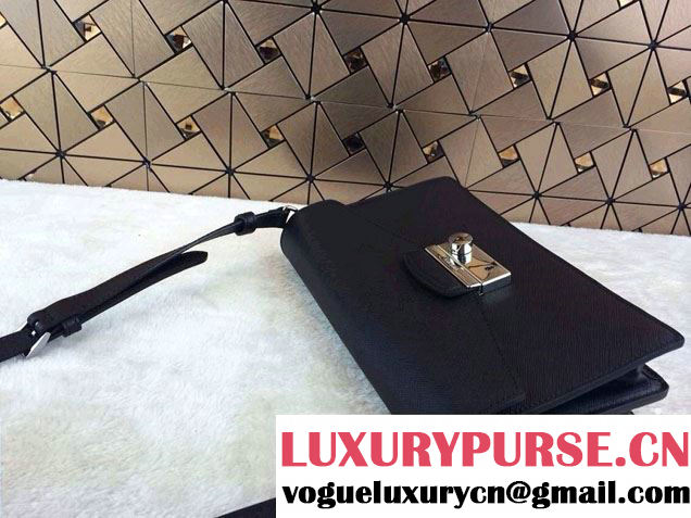 Prada Saffiano Leather Flap Bag in Black