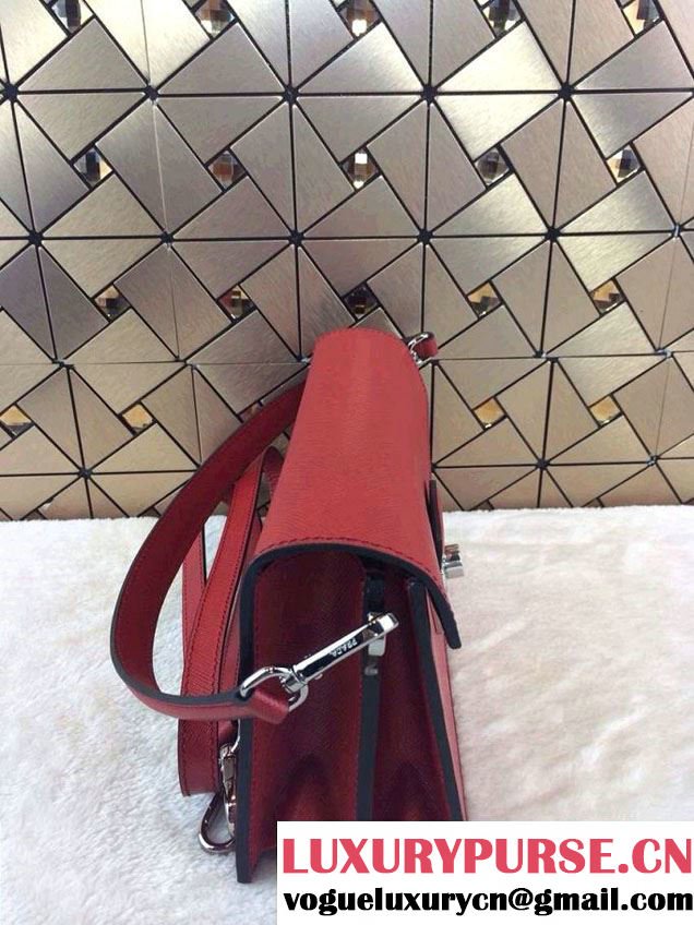 Prada Saffiano Leather Flap Bag in Red
