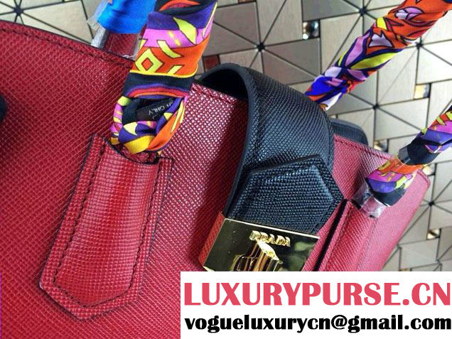 Prada Top Handle Patent Saffiano Leather Tote Bag in Red