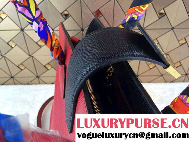 Prada Top Handle Patent Saffiano Leather Tote Bag in Red