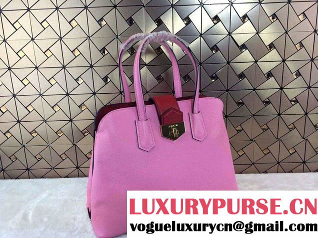 Prada Top Handle Patent Saffiano Leather Tote Bag in Pink