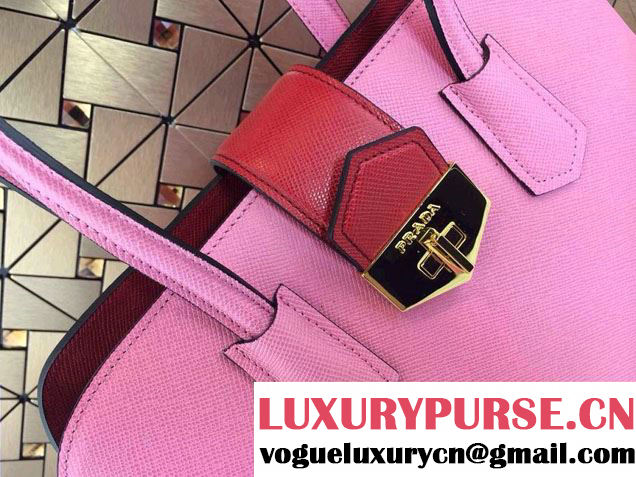 Prada Top Handle Patent Saffiano Leather Tote Bag in Pink