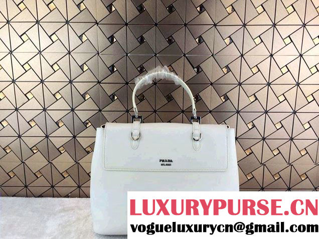 Prada Saffiano Cuir Leather Briefcase Flap Bag BN2789 White Fall 2014