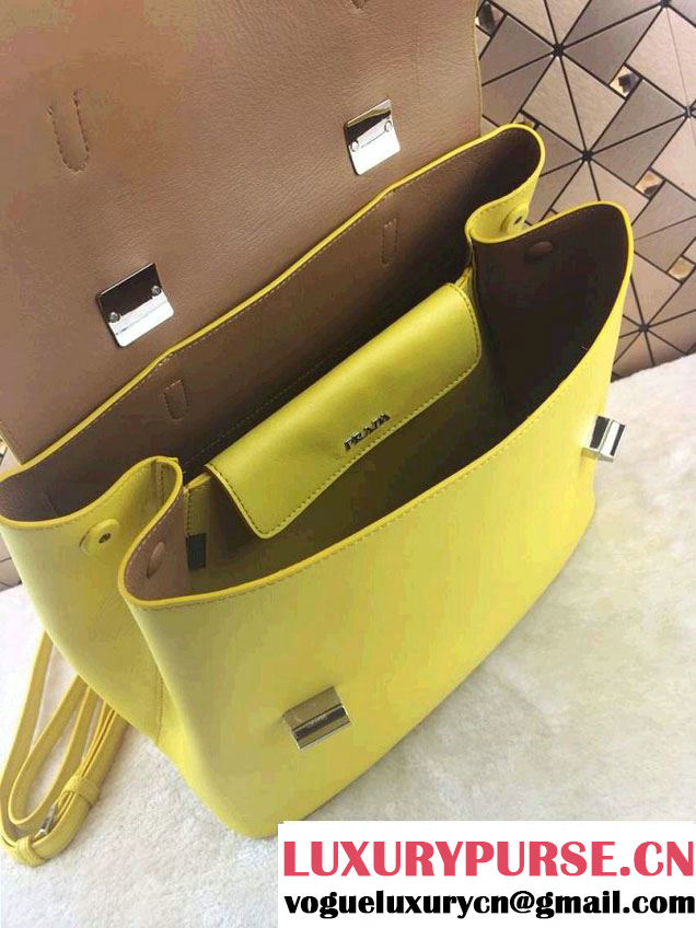 Prada Saffiano Cuir Leather Briefcase Flap Bag BN2789 Yellow Fall 2014