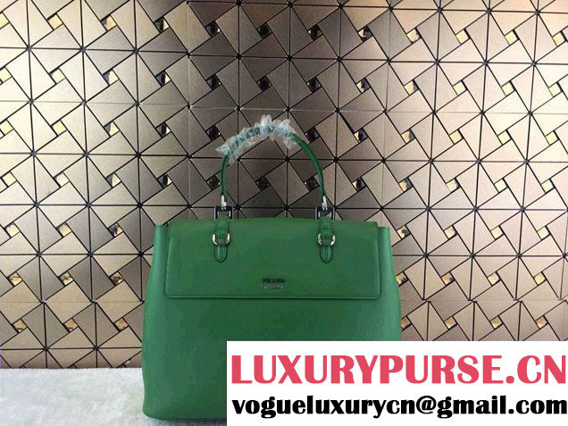 Prada Saffiano Cuir Leather Briefcase Flap Bag BN2789 Green Fall 2014