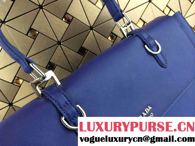 Prada Saffiano Cuir Leather Briefcase Flap Bag BN2789 Ink Blue Fall 2014