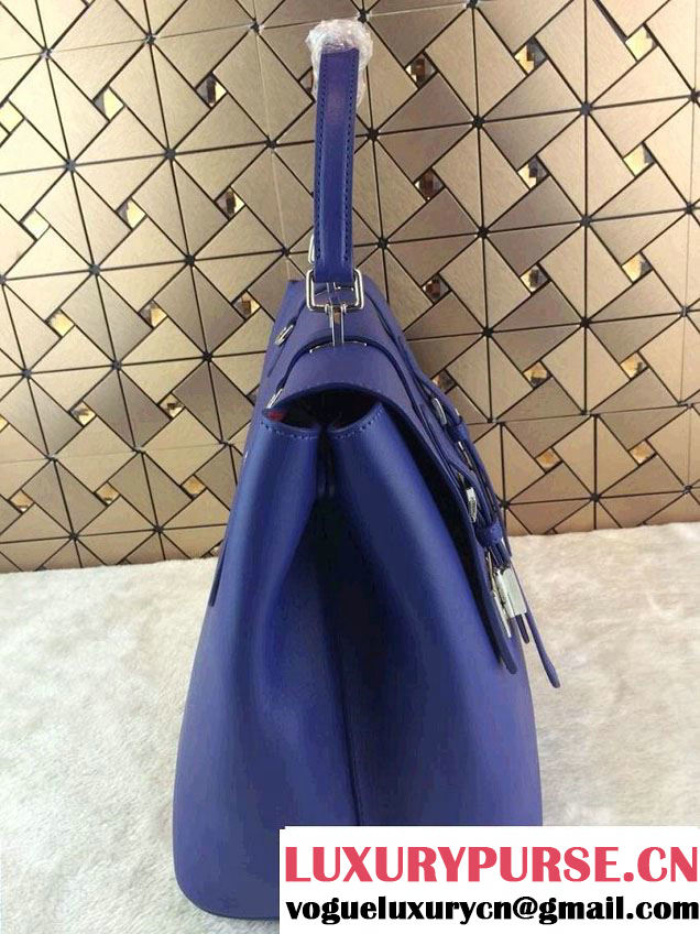 Prada Saffiano Cuir Leather Briefcase Flap Bag BN2789 Ink Blue Fall 2014
