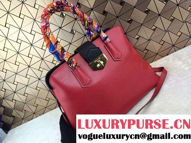 Prada BN2755 Saffiano Cuir Leather Tote Bag Red 2014